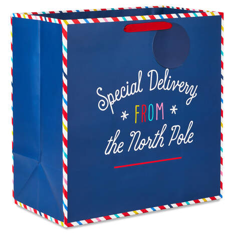 15" Special Delivery on Navy Extra-Deep Christmas Gift Bag, , large