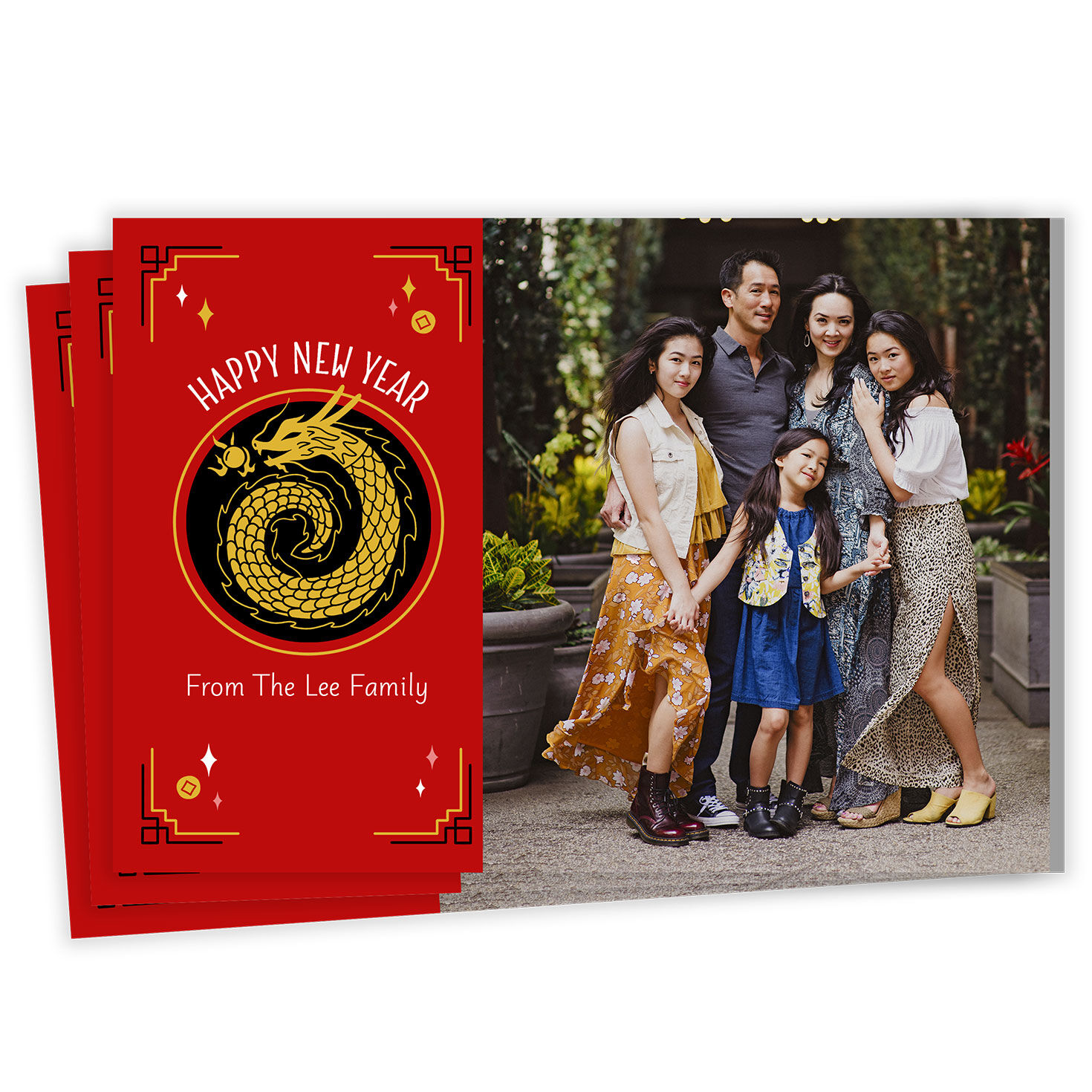 Gold Dragon Flat Lunar New Year Photo Card