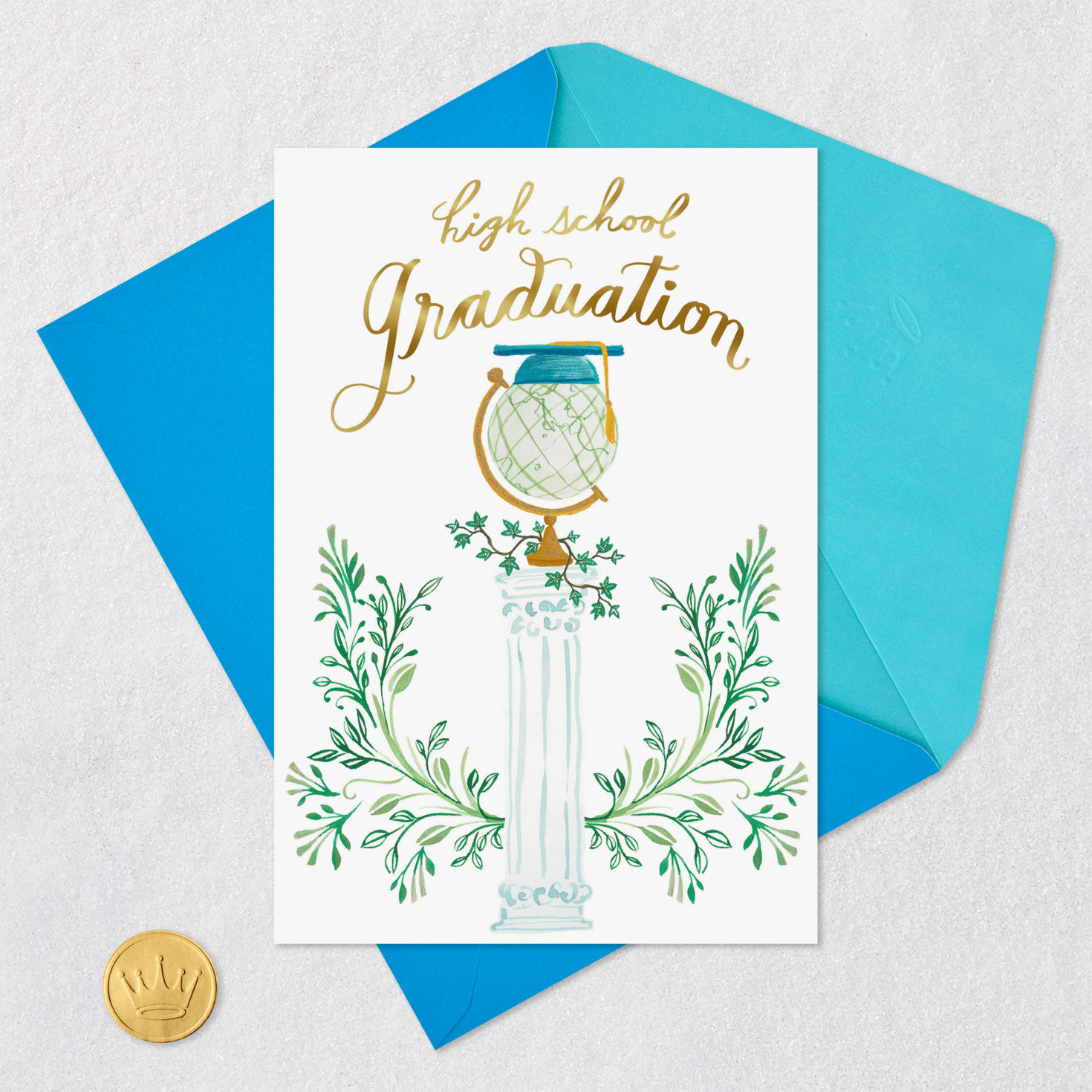 Pedestal and Globe High School Graduation Card Card Front with Envelope and Gold Seal image number 5