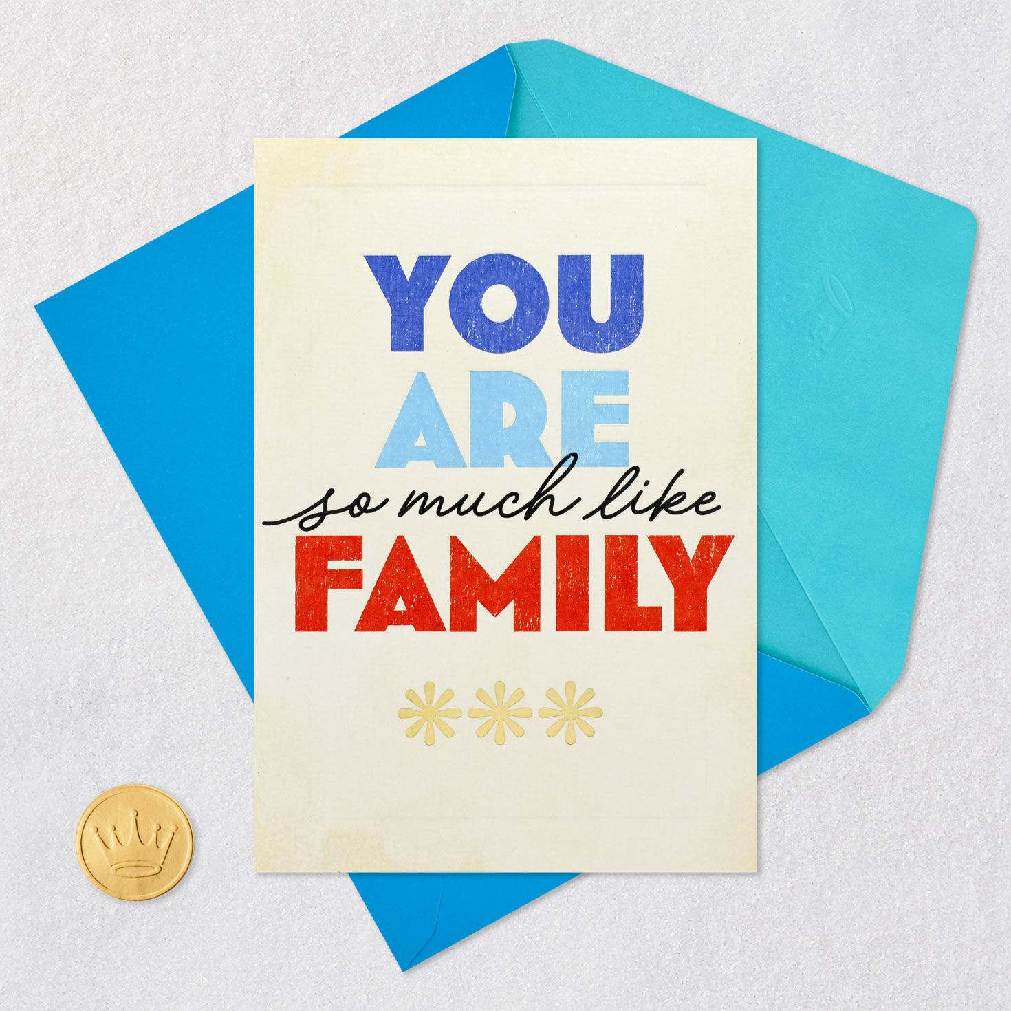 Blue and Orange Like Family Birthday Card Card Front with Envelope and Gold Seal image number 5