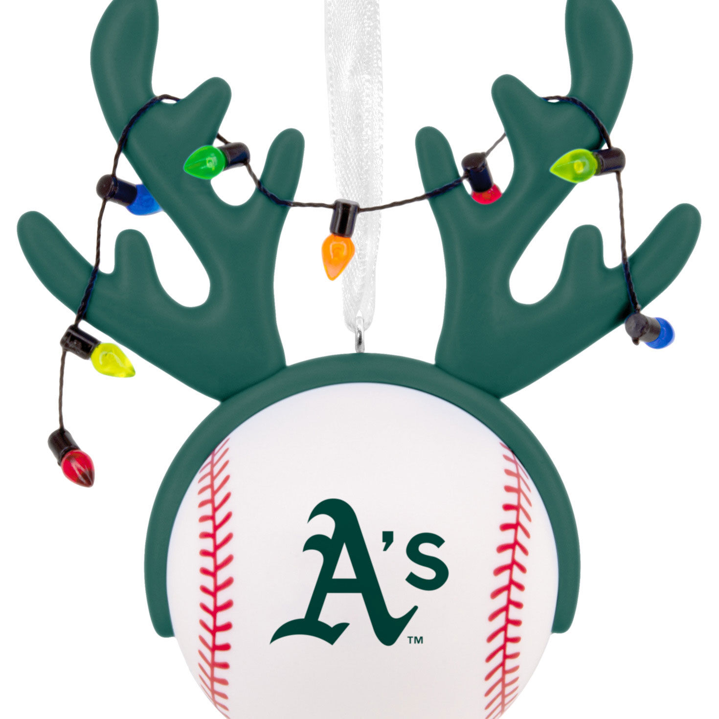 Athletics Reindeer Baseball Christmas Ornament closeup view image number 5