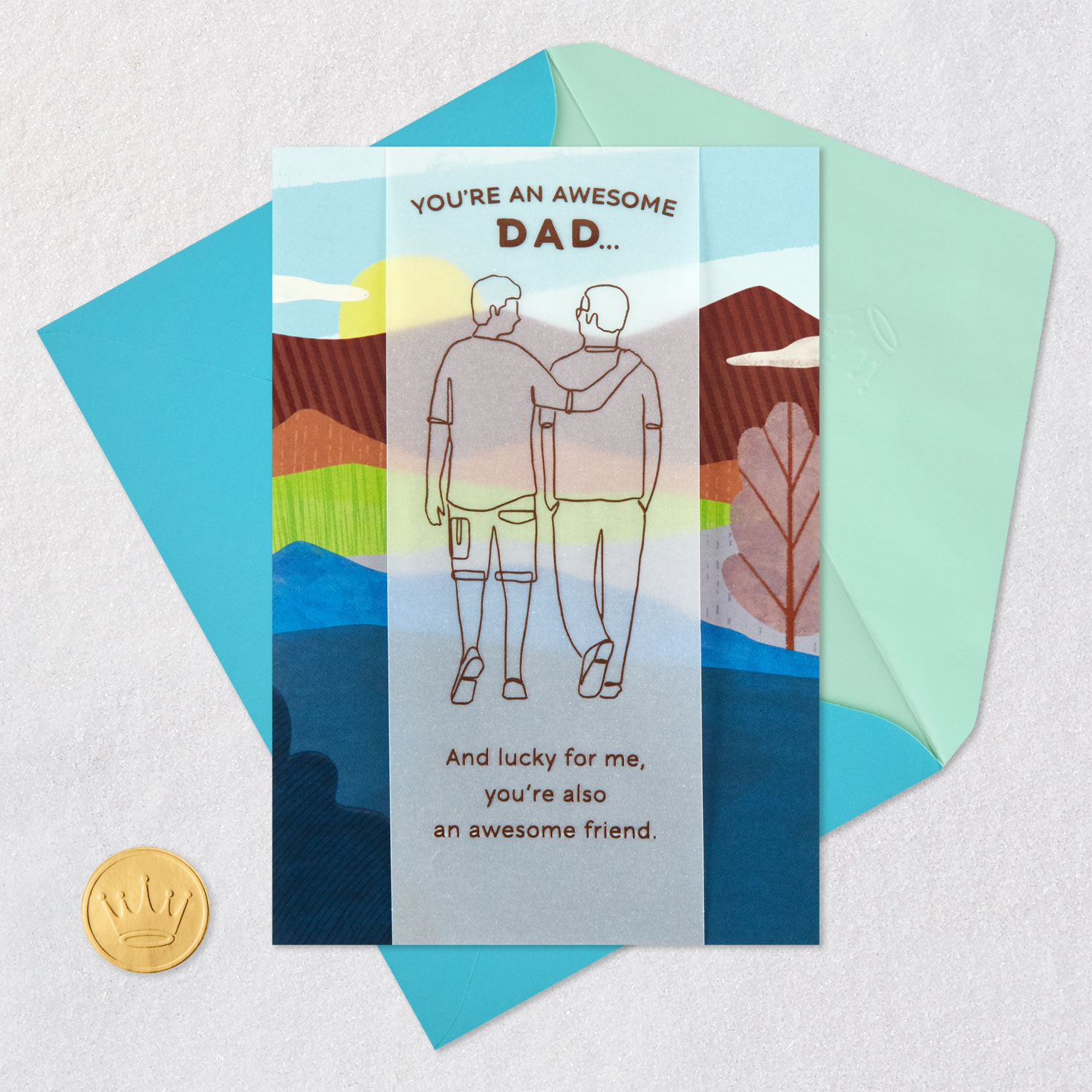 Father and Son on Walk Birthday Card for Dad Card Front with Envelope and Gold Seal image number 6