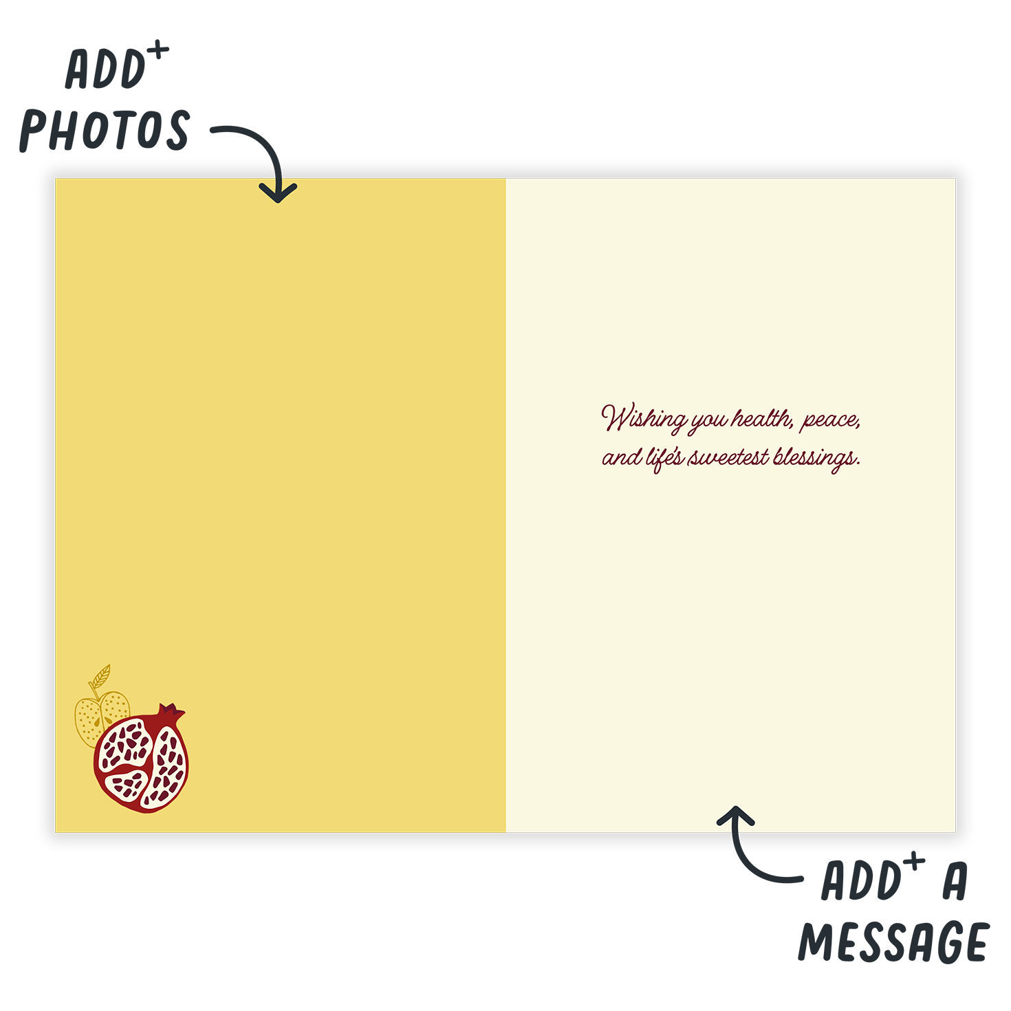 Honey Jar and Fruit Personalized Rosh Hashanah Card Open Card indicating personalization image number 3