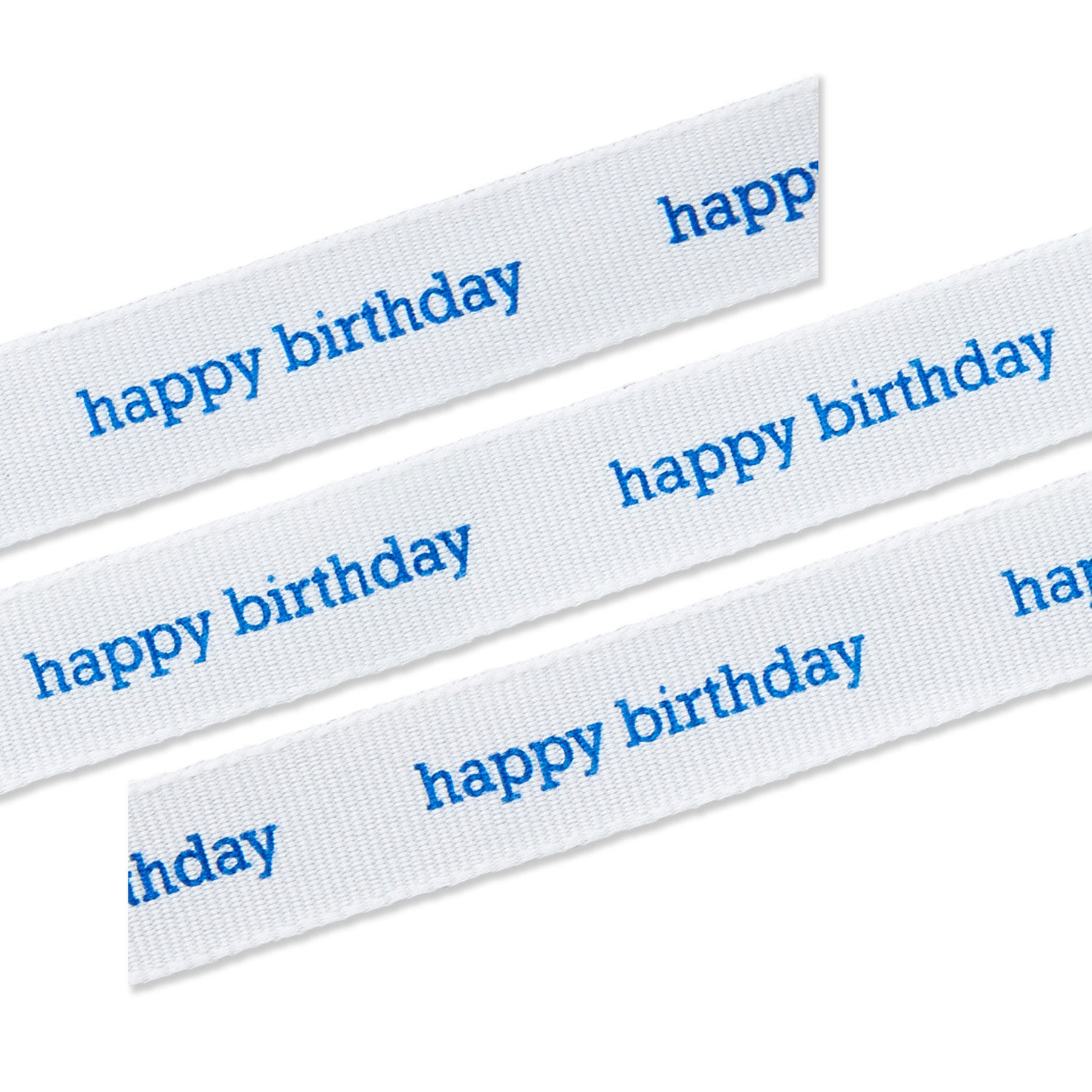 Blue "Happy Birthday" Messages on White Ribbon upclose view image number 5
