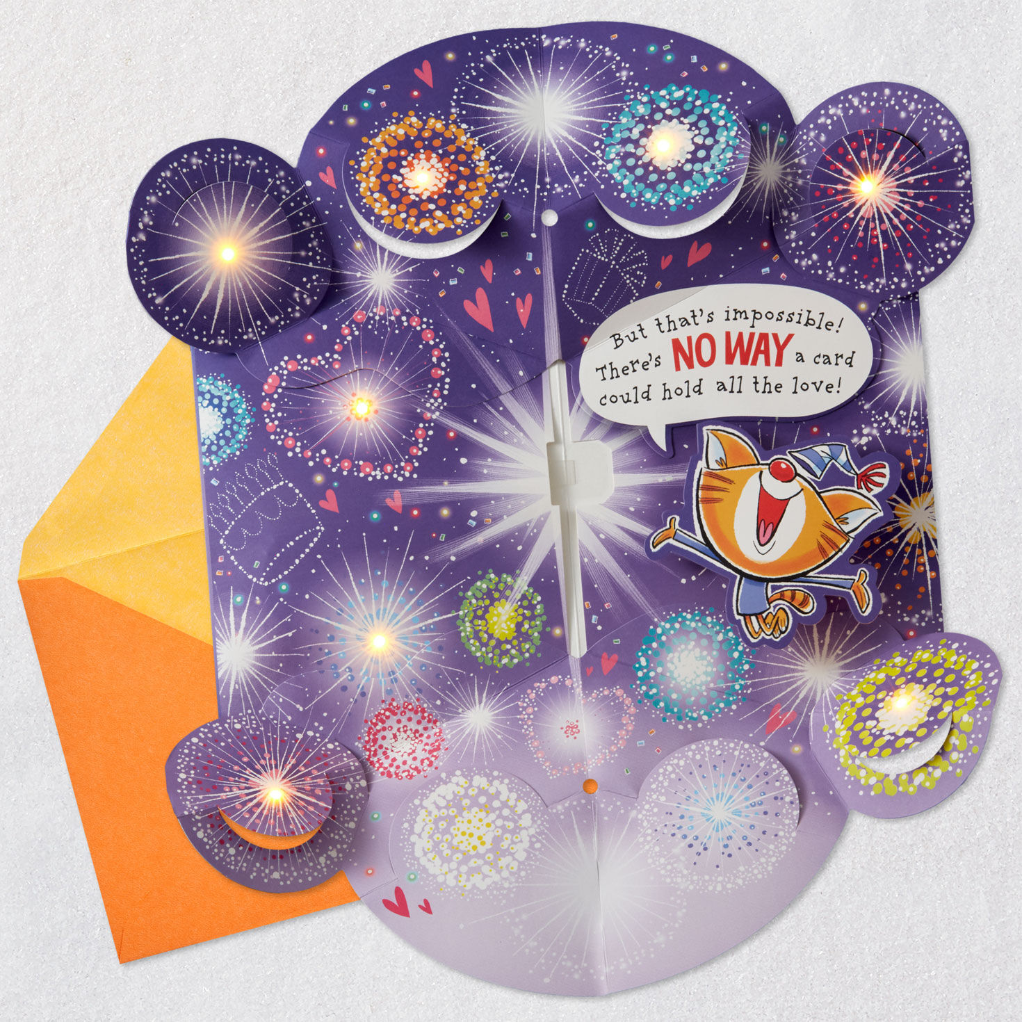 Colorful Fireworks Pop-Up Love Birthday Card Open card with envelope image number 2