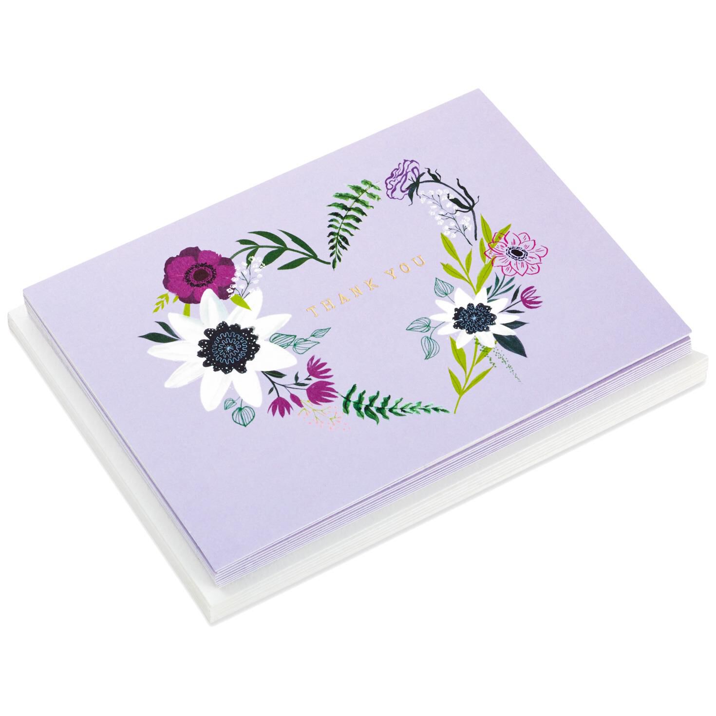 Floral Heart Wreath on Lavender Blank Thank You Notes, Pack of 10 for only USD 11.99 | Hallmark