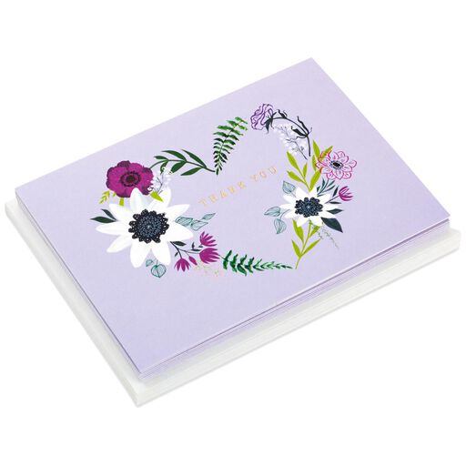 Floral Heart Wreath on Lavender Blank Thank You Notes, Pack of 10, 