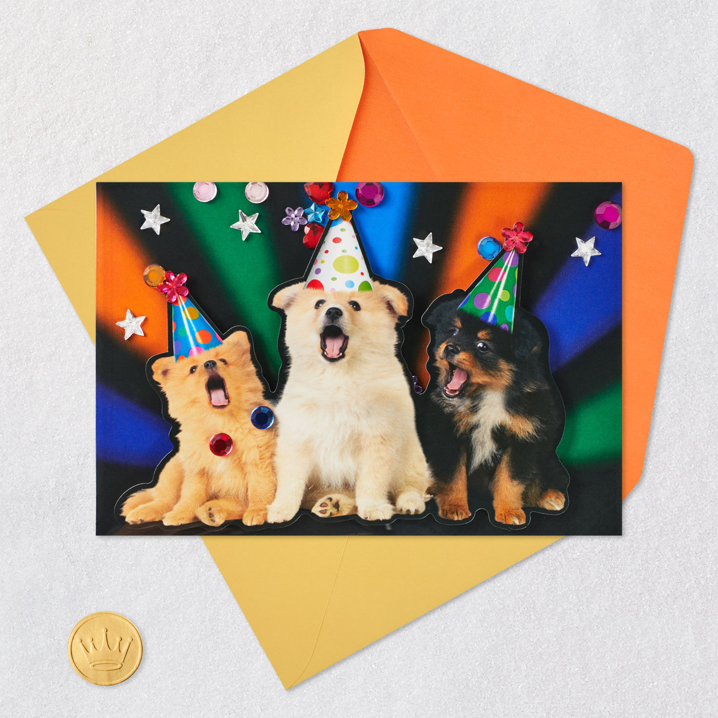 Puppies in Party Hats Funny Musical Birthday Card Card Front with Envelope and Gold Seal image number 5