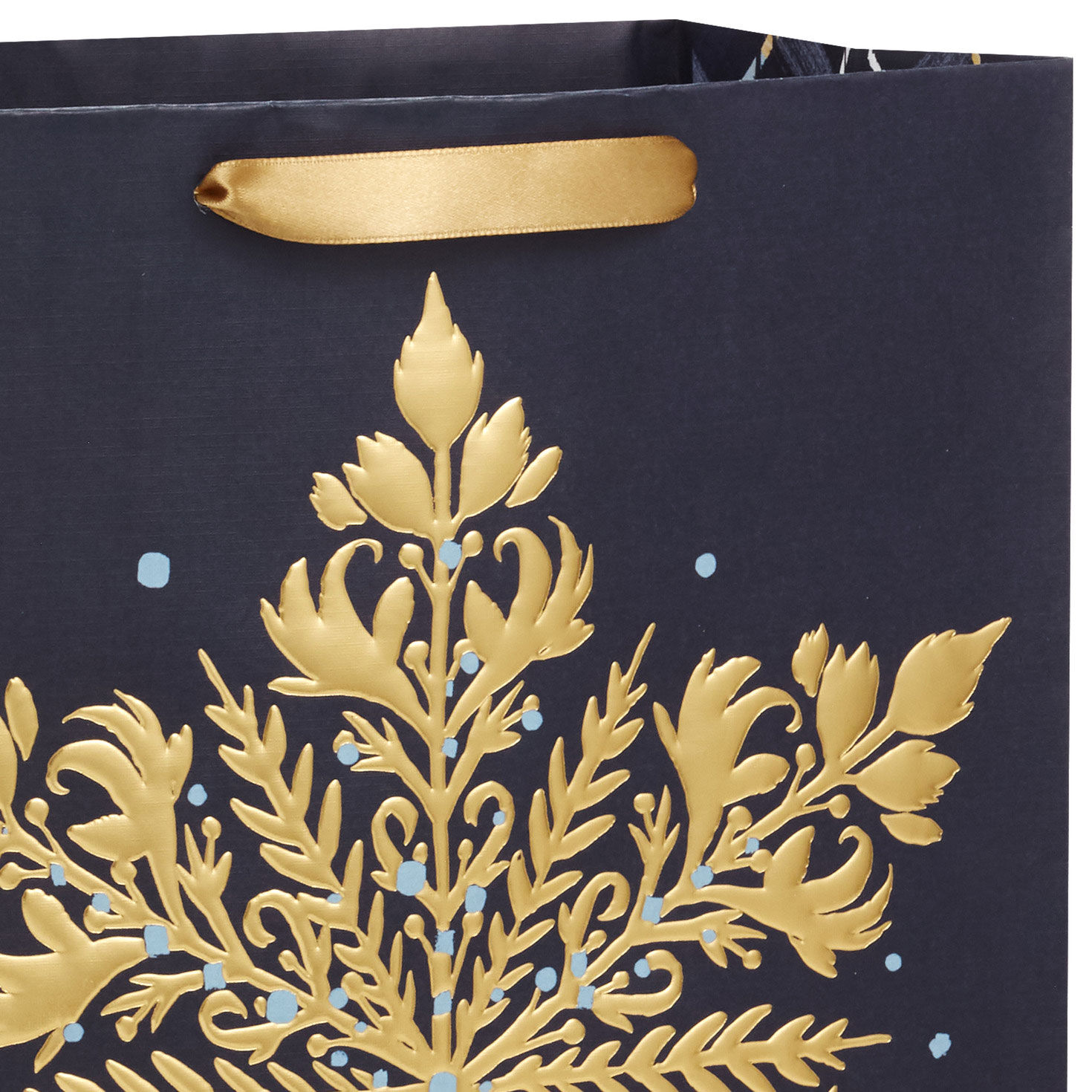 Elegant Gold Snowflake Large Holiday Gift Bag Handle Detail image number 4