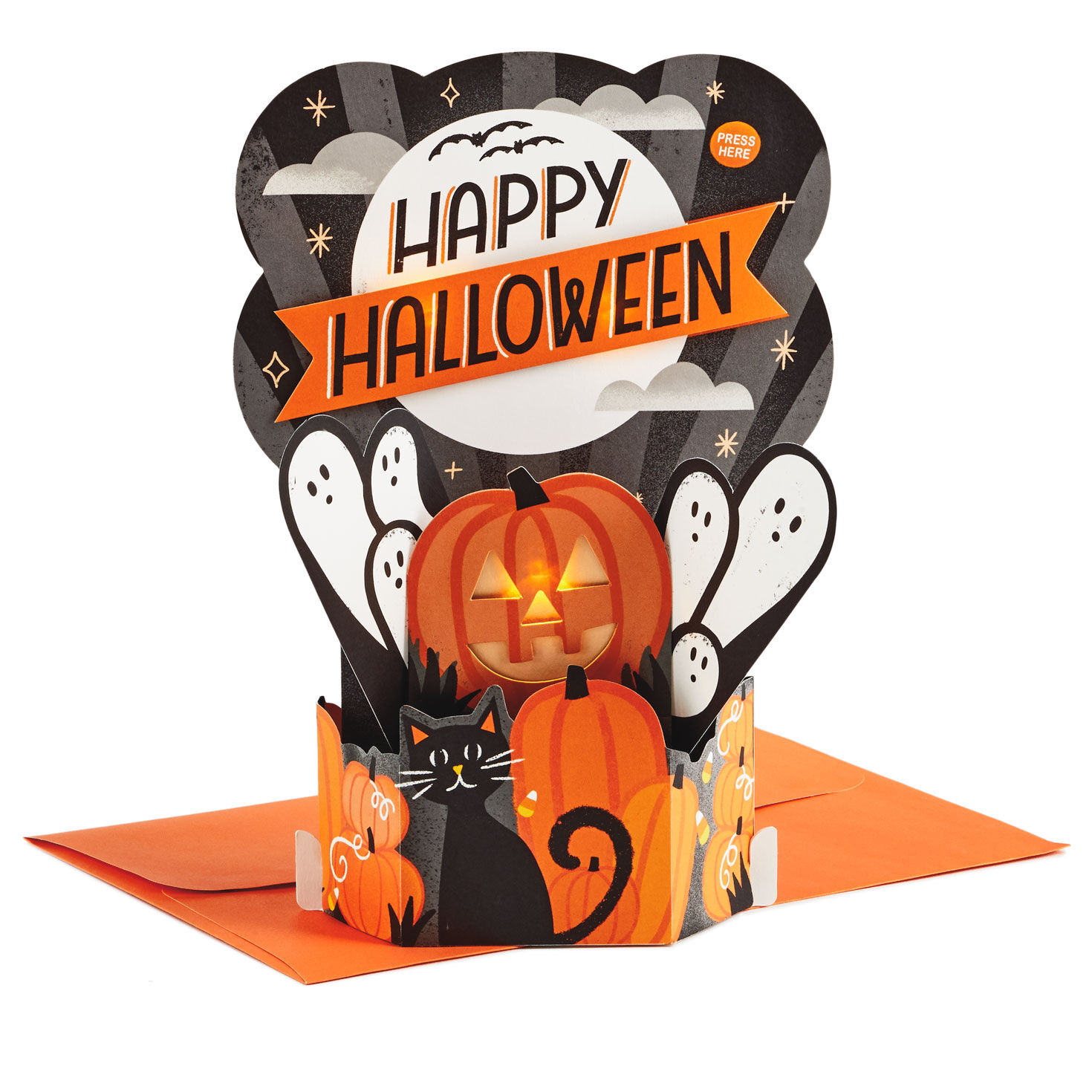 Halloween Card 3D Card w// a pumpkin w// press button for sound and light