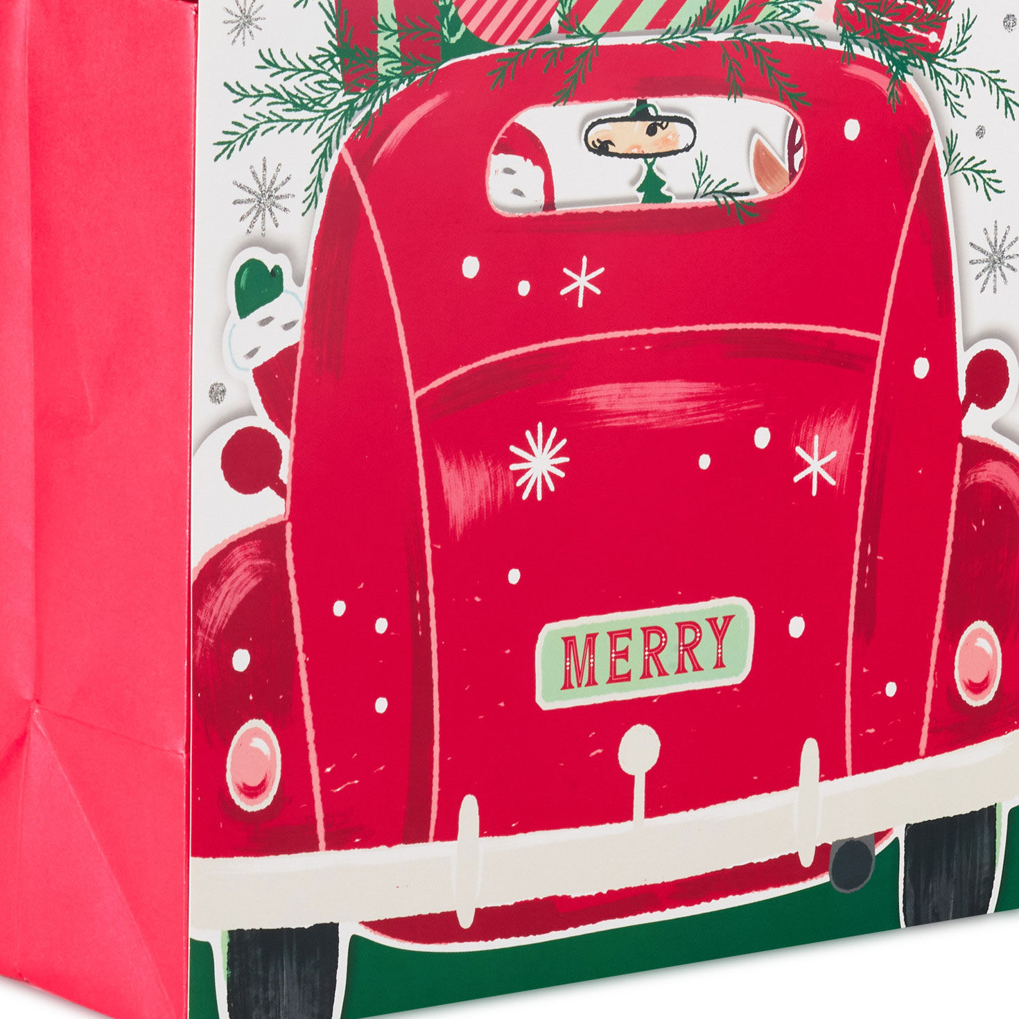 Road-Tripping Santa Large Square Christmas Gift Bag Base/Side Detail image number 5