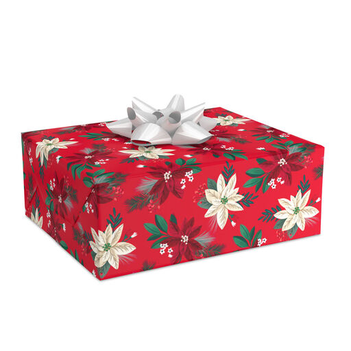 Poinsettias on Red Christmas Wrapping Paper, 40 sq. ft., 