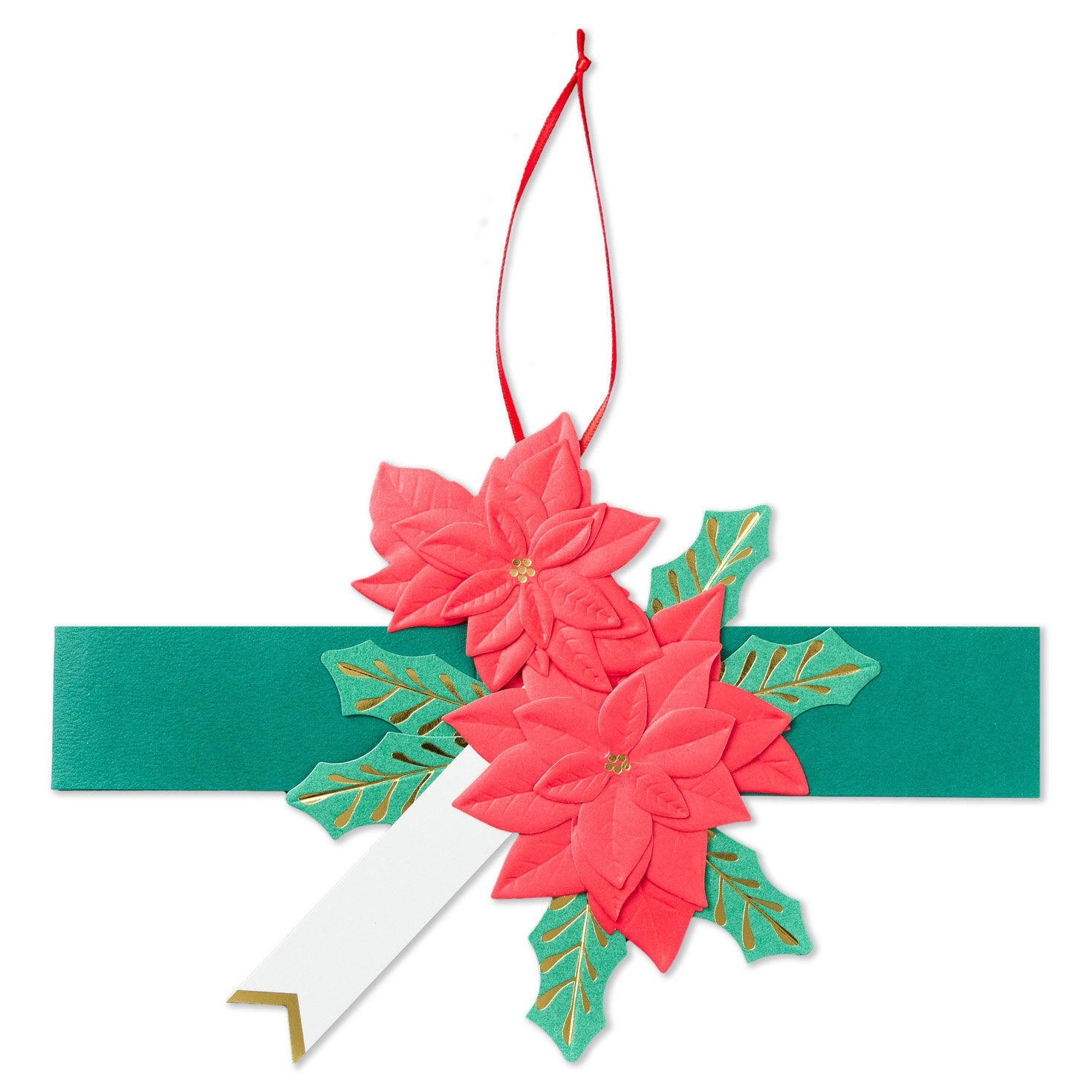 Poinsettia with Band and Tag Christmas Gift Trim