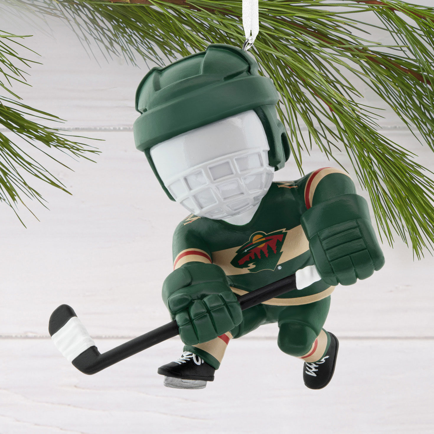 Minnesota Wild Hockey Player Christmas Ornament hanging on tree image number 2