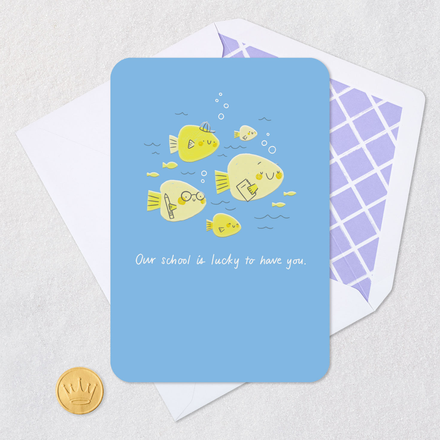 School of Fish Teacher Thank You Card Card Front with Envelope and Gold Seal image number 5