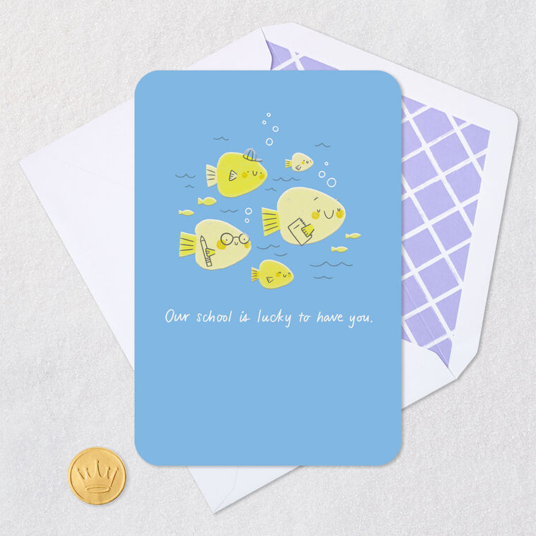 School of Fish Teacher Thank You Card Card Front with Envelope and Gold Seal image number 5