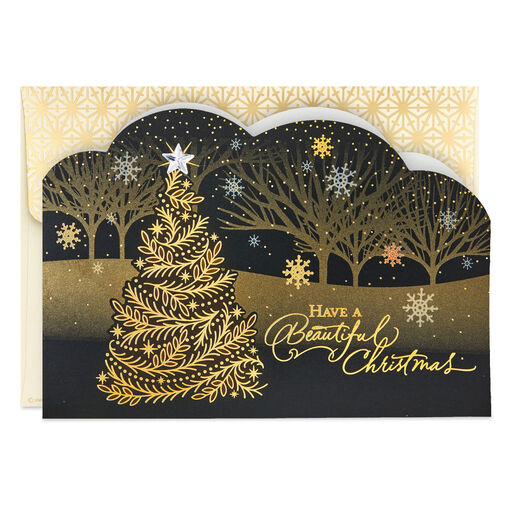 Elegant Tree on Black Boxed Christmas Cards, Pack of 16, 
