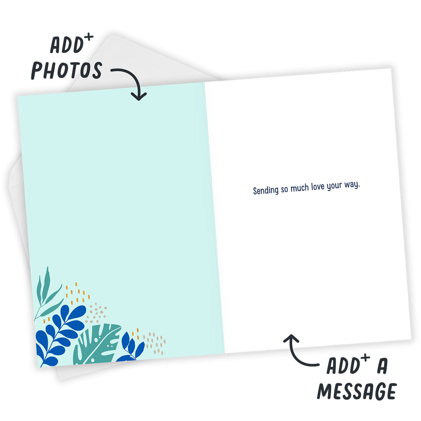 Blue Green Leaves Personalized Father's Day Card Open Card with Envelope indicating personalization image number 3