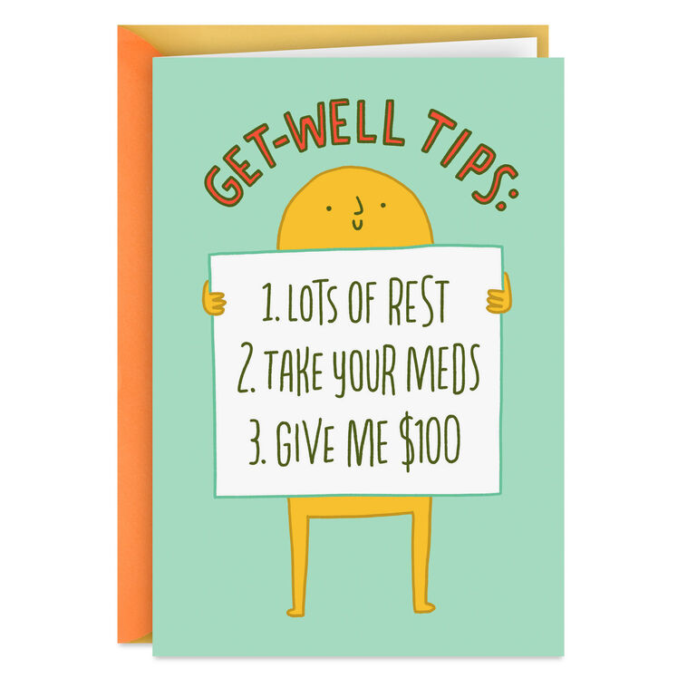 Rest, Meds and Money Funny Get Well Card