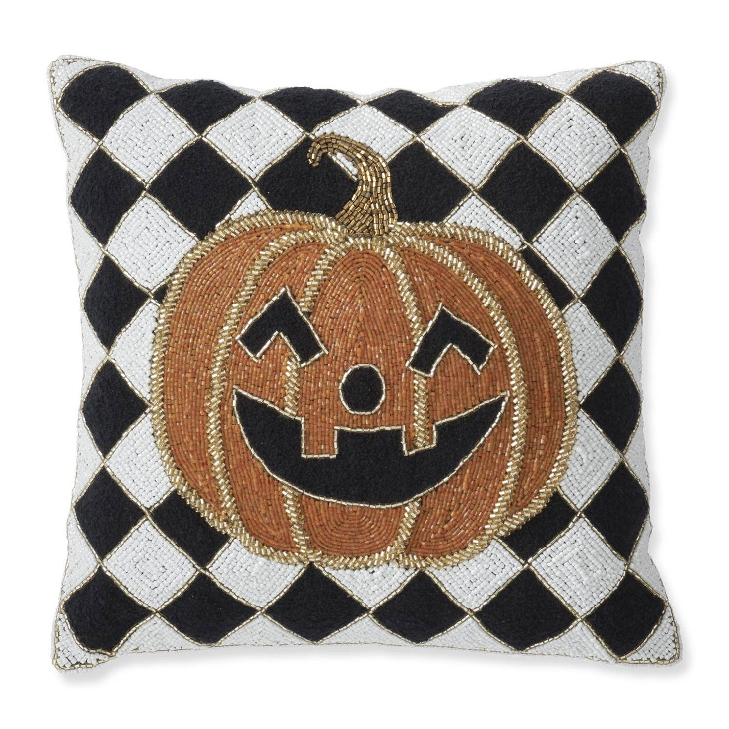 K&K Interiors Beaded Jack-o'-Lantern on Checks Throw Pillow, 14x14