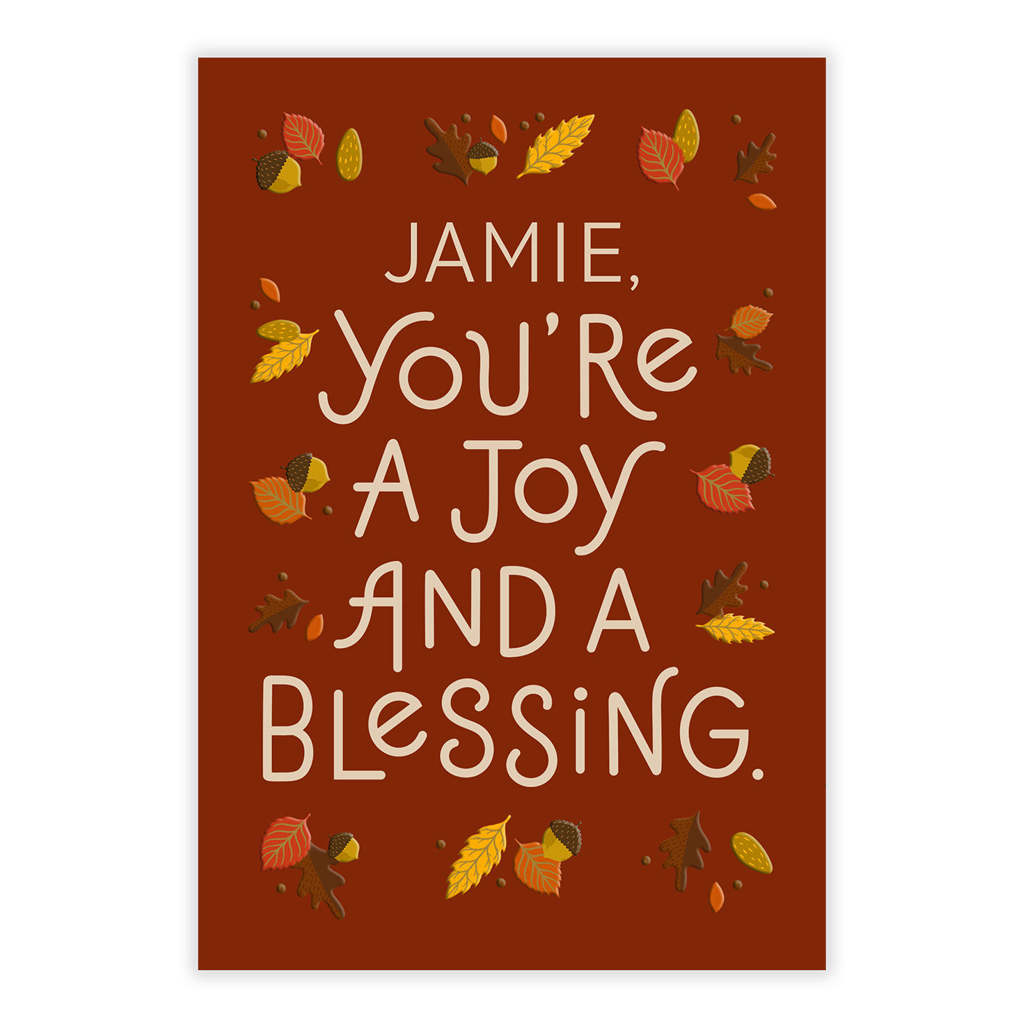 Leaves and Acorns Personalized Thanksgiving Card front image number 2