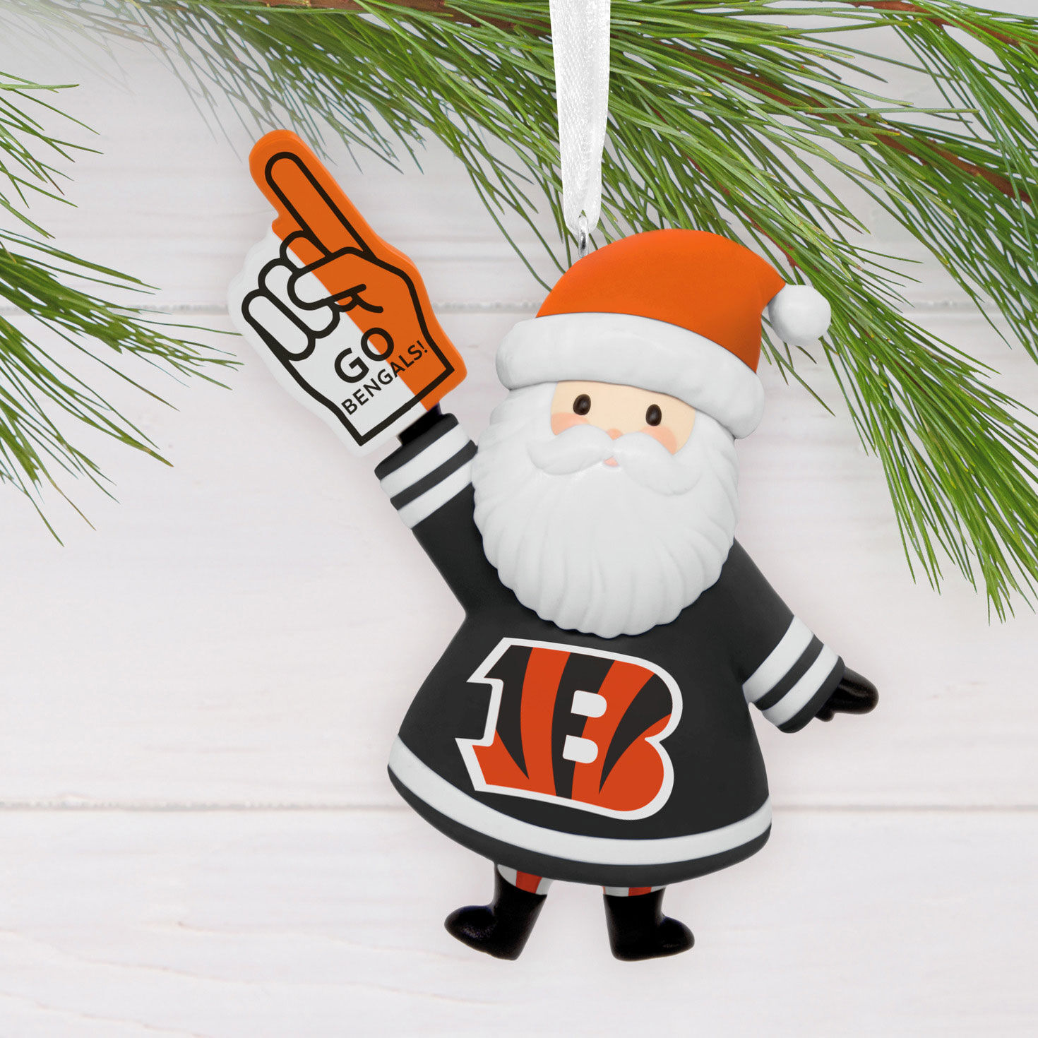 Cincinnati Bengals Santa Fan Christmas Ornament hanging on tree image number 2