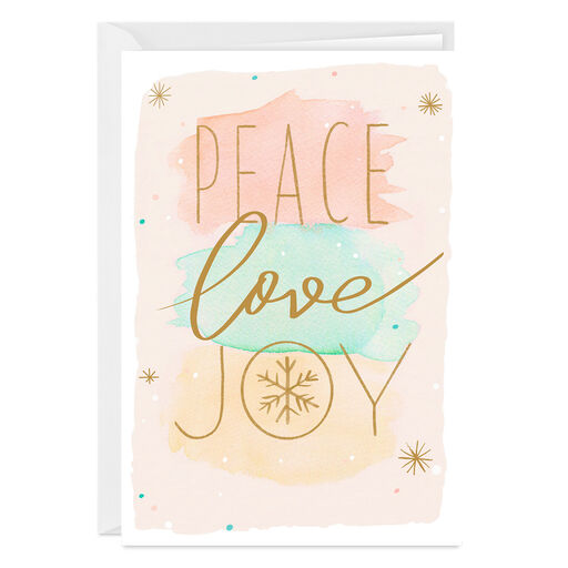 Peace, Love, Joy Folded Holiday Photo Card, 