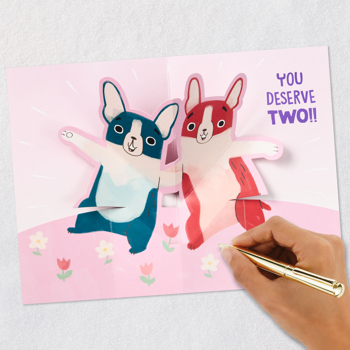 Dogs Pop-Up Hugs Funny Mother's Day Card From Both Signing card image number 6