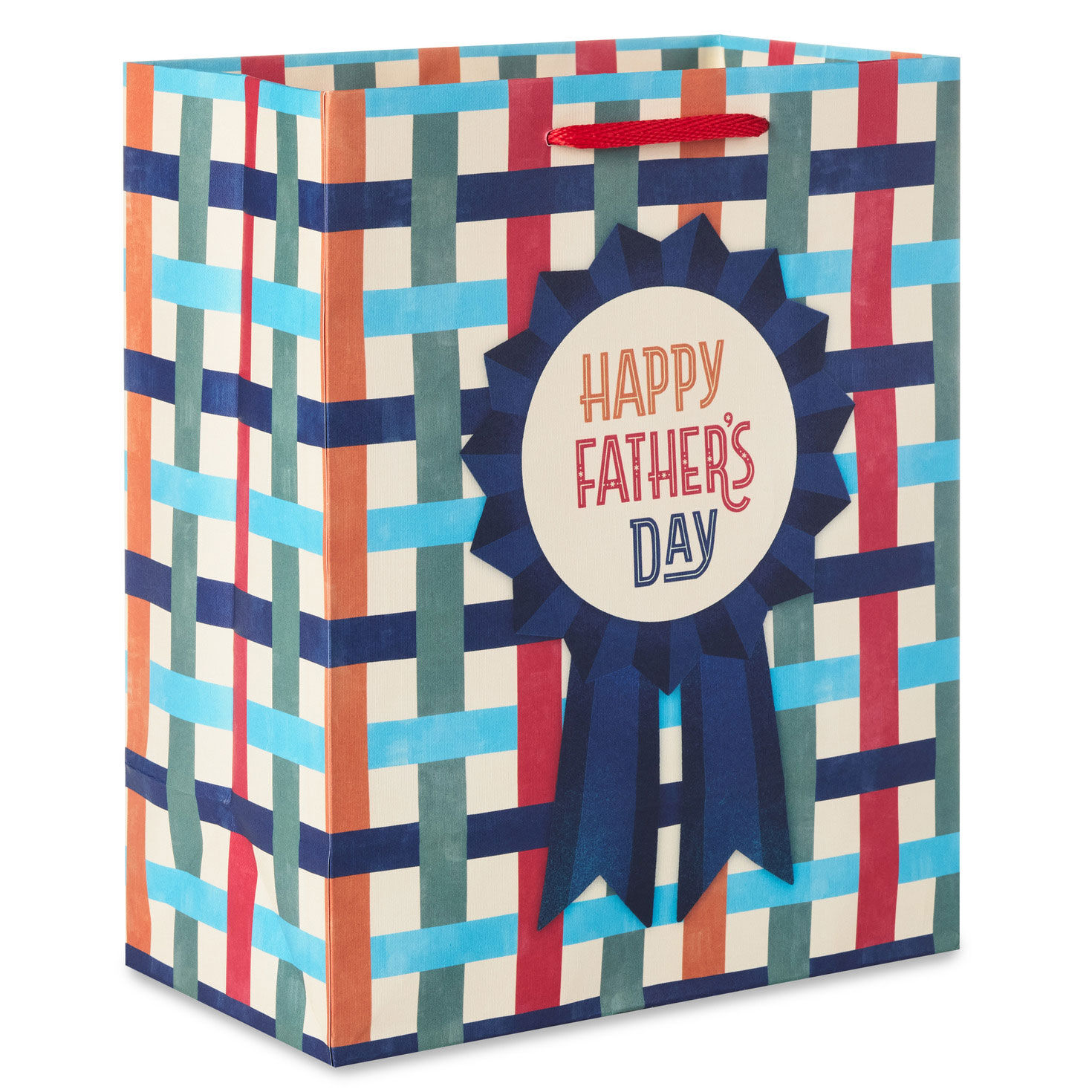 9.6" Blue Ribbon on Basketweave Medium Father's Day Gift Bag