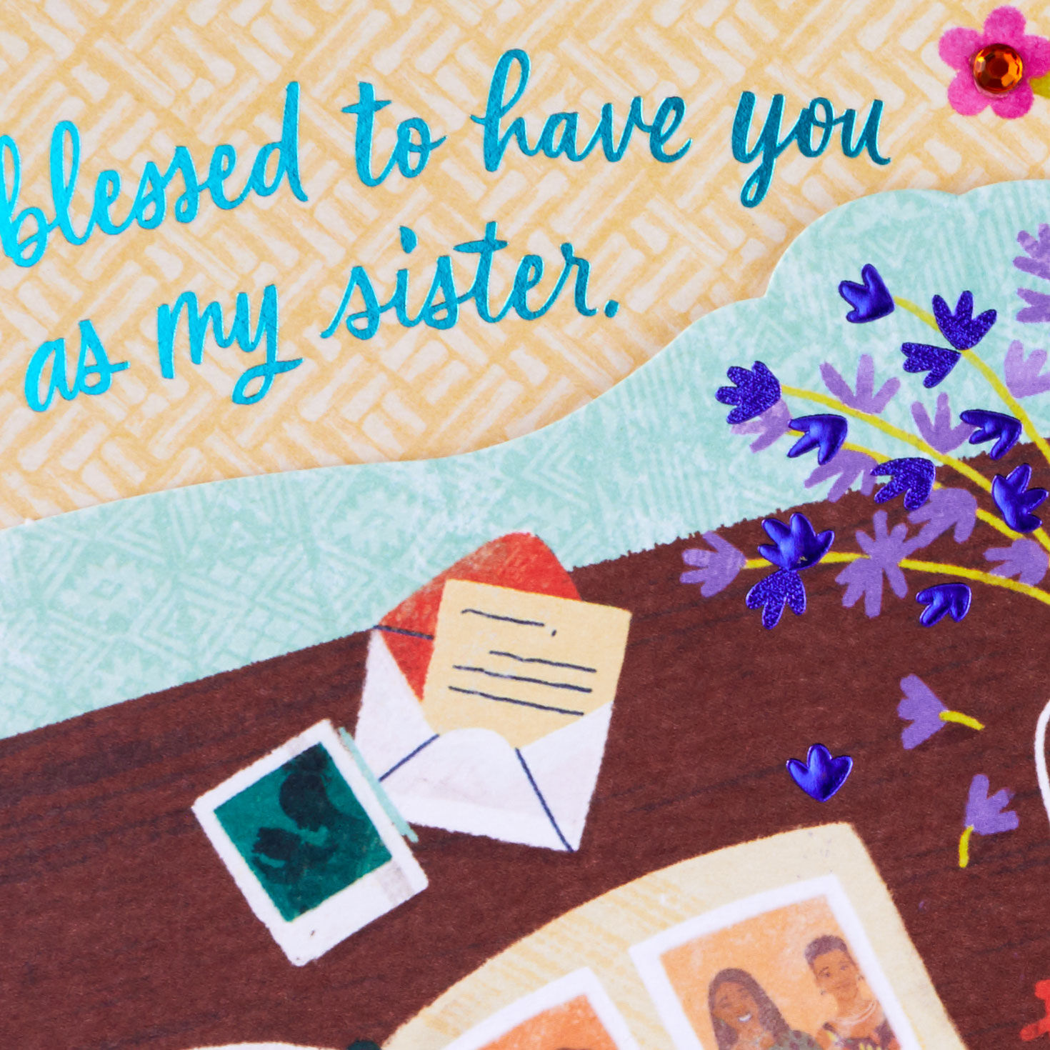 Flowers and Scrapbook Sister Mother's Day Card Card Front Detail image number 5