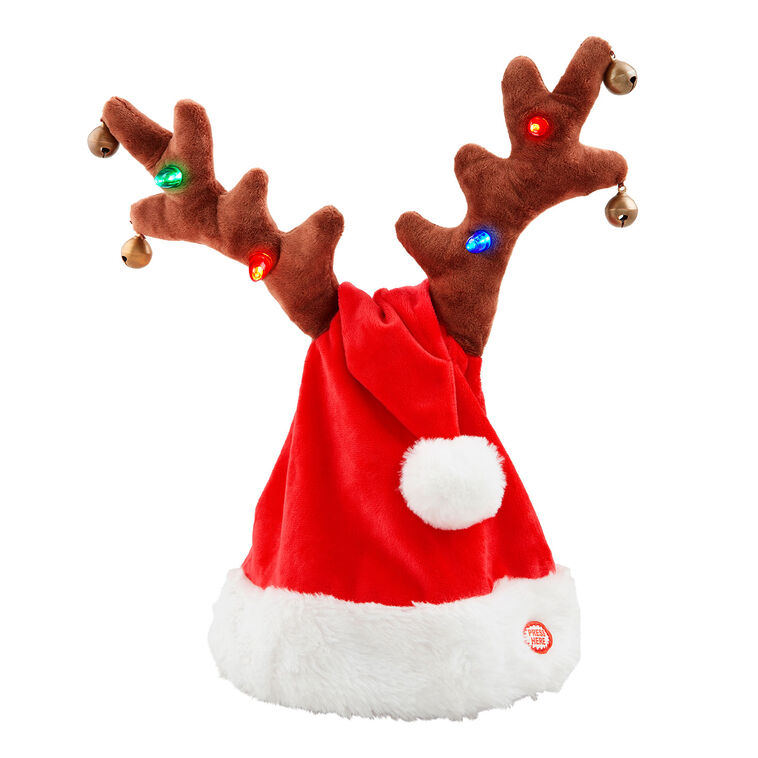 Mud Pie Dancing Musical Santa Hat With Light-Up Reindeer Antlers