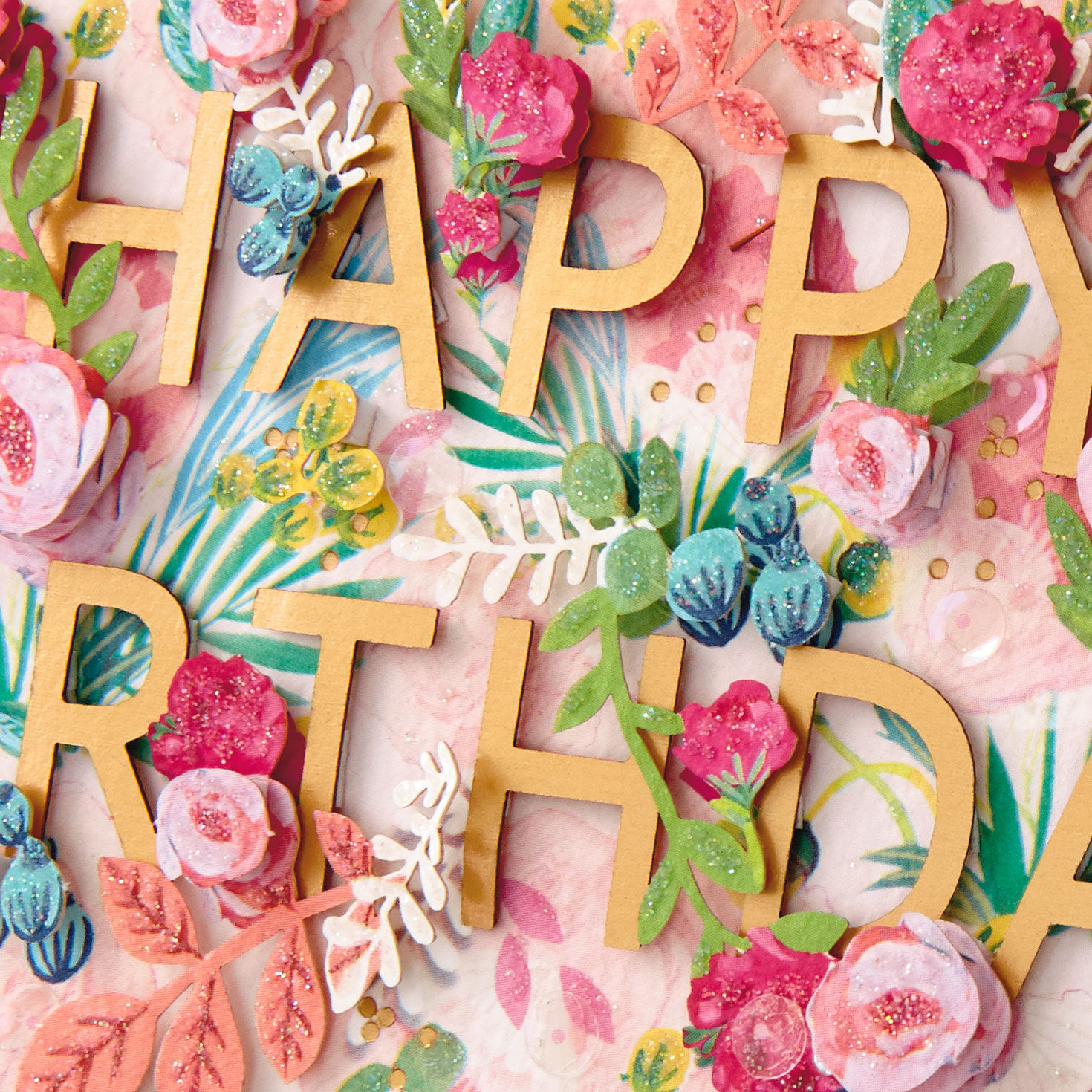 Vibrant Flowers on Pink Birthday Card Card Front Detail image number 4