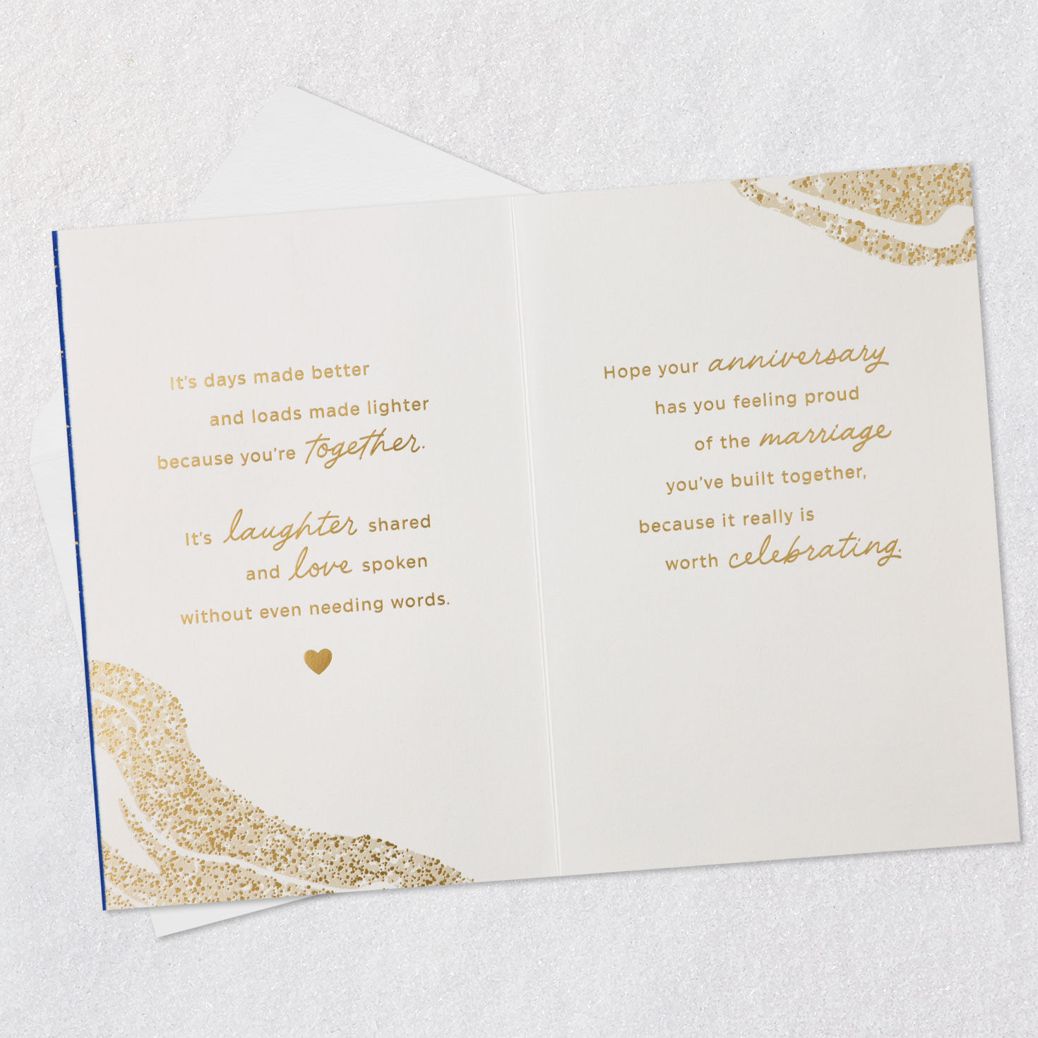 Marbled Gold on Blue Anniversary Card for Couple Open card with envelope image number 4