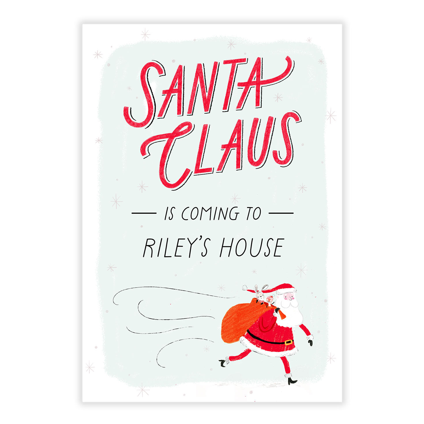 Santa Running With Sack Personalized Christmas Card front image number 2