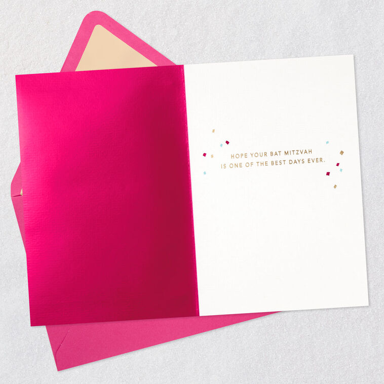 Pink Rose Bat Mitzvah Card - Floral Mazel Tov Greeting Card 7x5 Inches