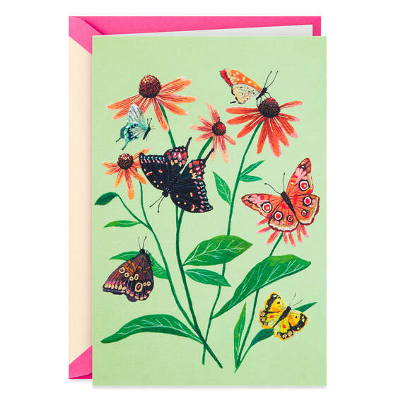 Vintage Butterflies and Flowers Blank Card