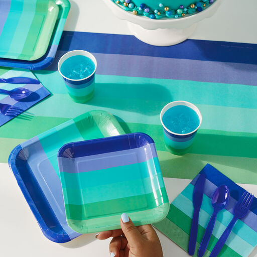 Color Pop 96-Piece Tableware Basics Party Kit, Cool Ombré Stripe, 