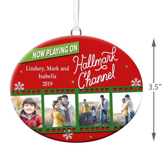 Red Now Playing on Hallmark Channel Text and Photo Ceramic Personalized Ornament, , large image number 4