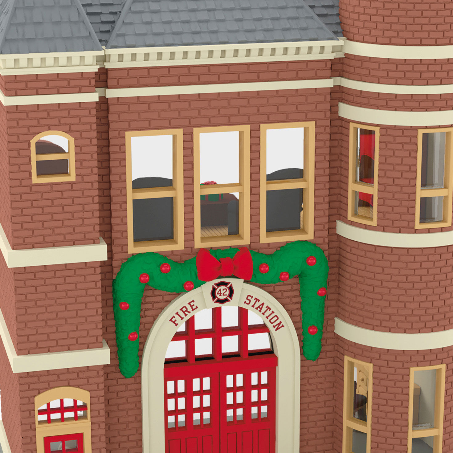 Red Brick Fire Station Keepsake Ornament closeup view image number 5