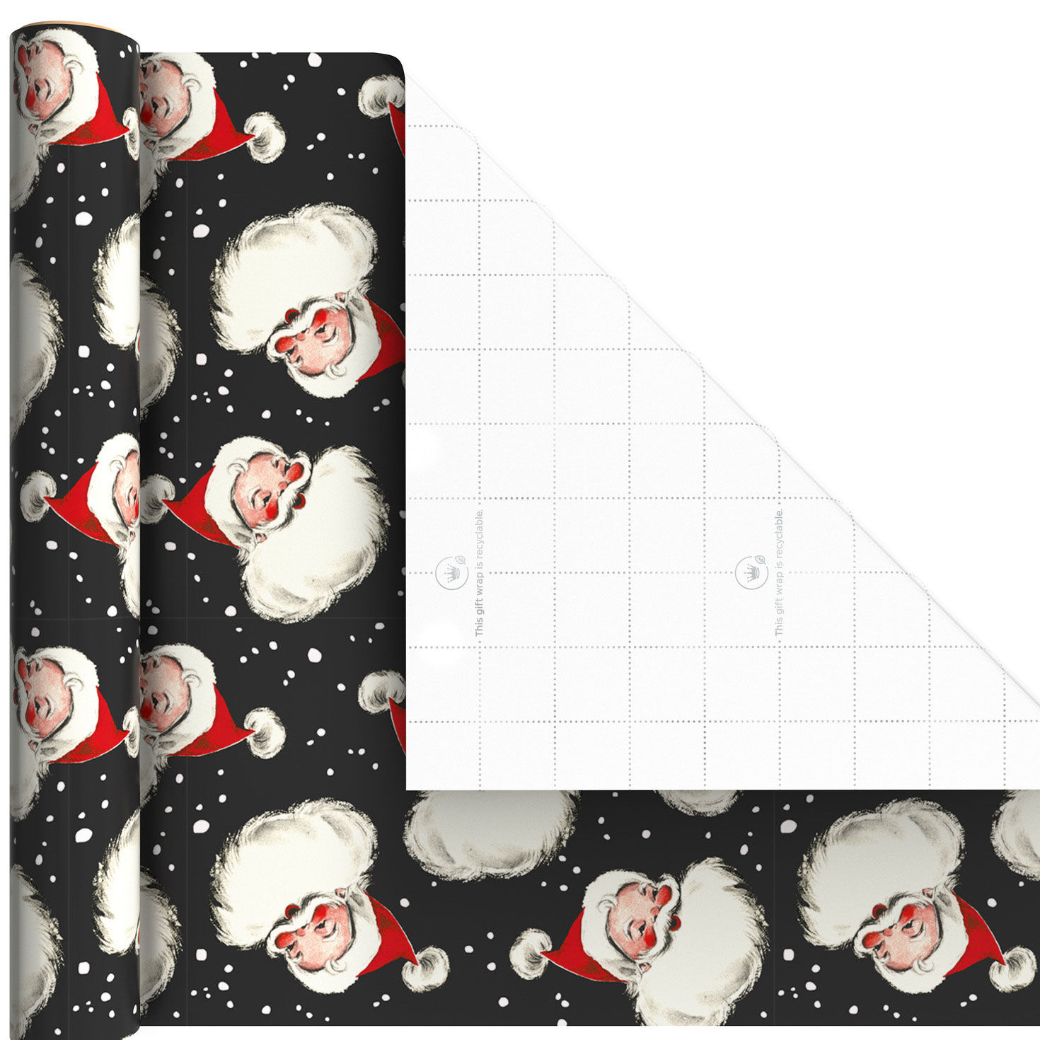 Santa on Black 3-Pack Mini Xmas Gift Wrap Rolls Wrap Square image number 4