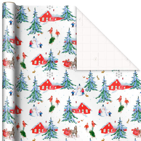 Snowy Outdoor Scenes Christmas Wrapping Paper, 45 sq. ft., , large