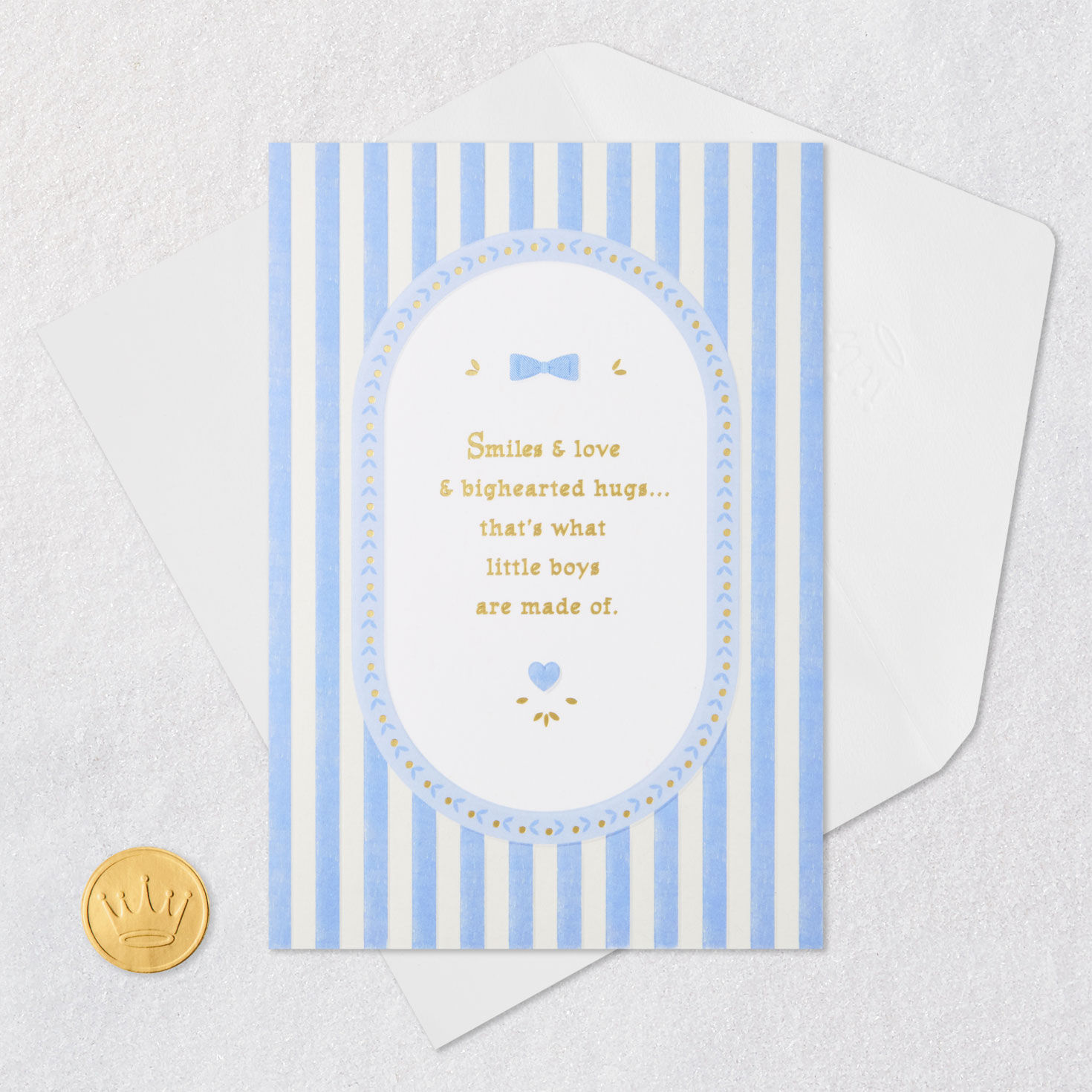 Blue and White Stripes New Baby Boy Congrats Card Card Front with Envelope and Gold Seal image number 5