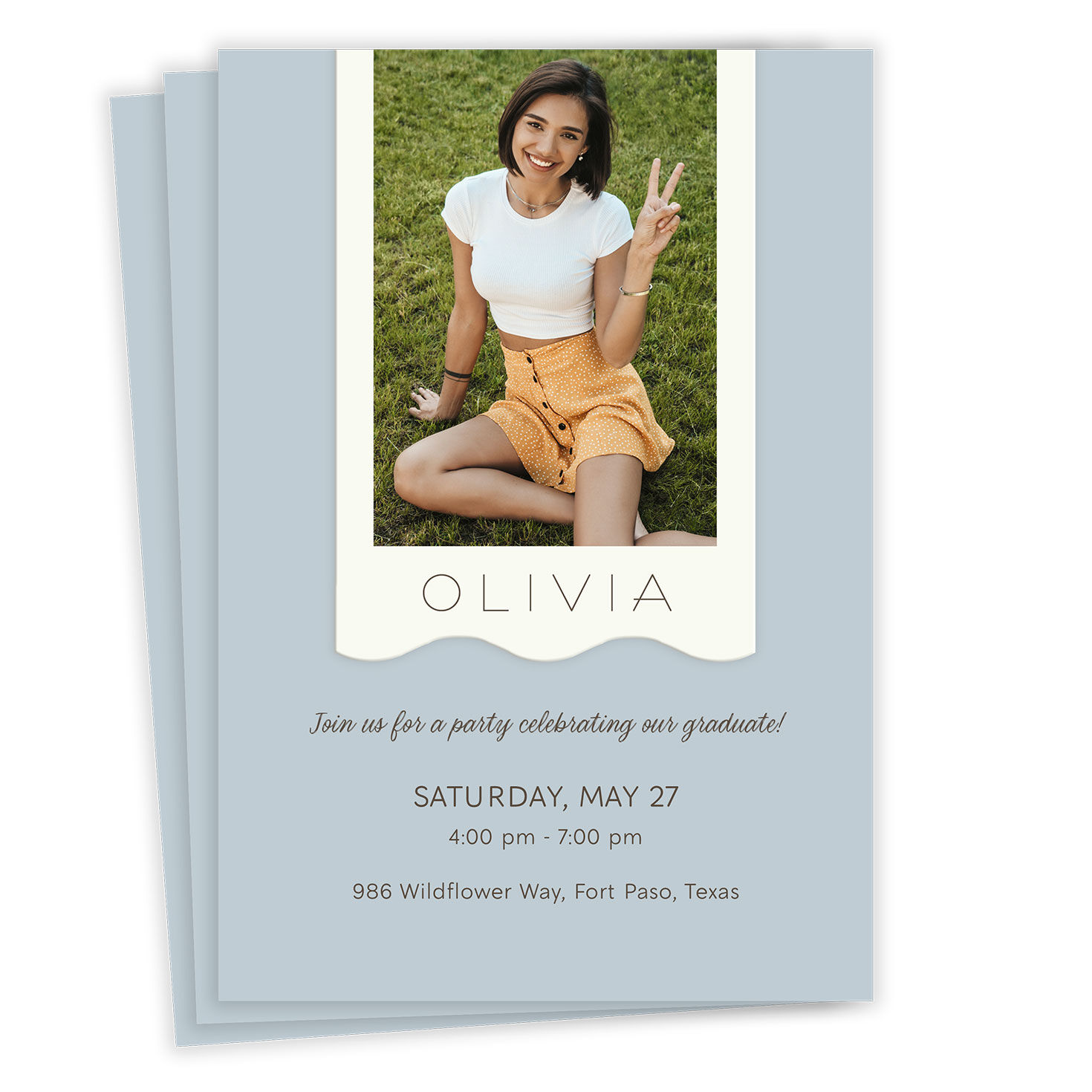 Scalloped Edge Frame Flat Graduation Party Invitation