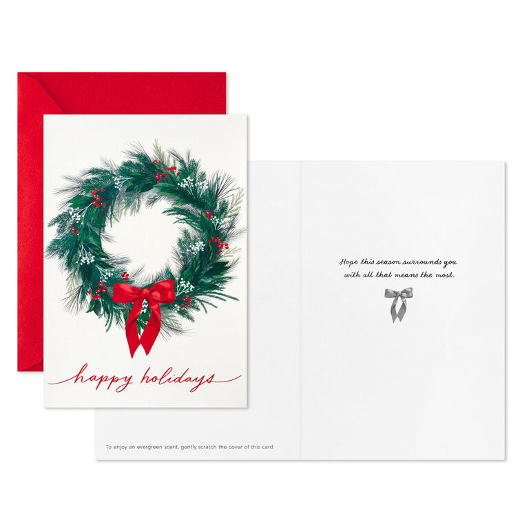 Wreath and Pine Scent Boxed Christmas Cards Card Front with Sentiment image number 3