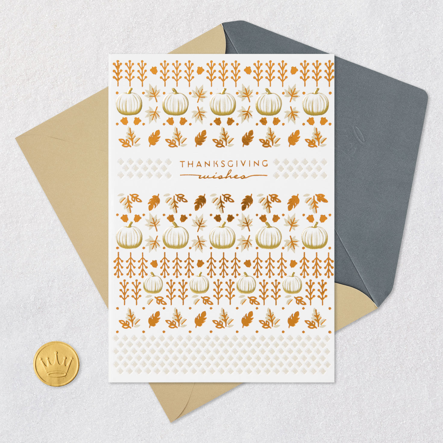 Pumpkins and Fall Leaves Happy Thanksgiving Card, , large image number 5