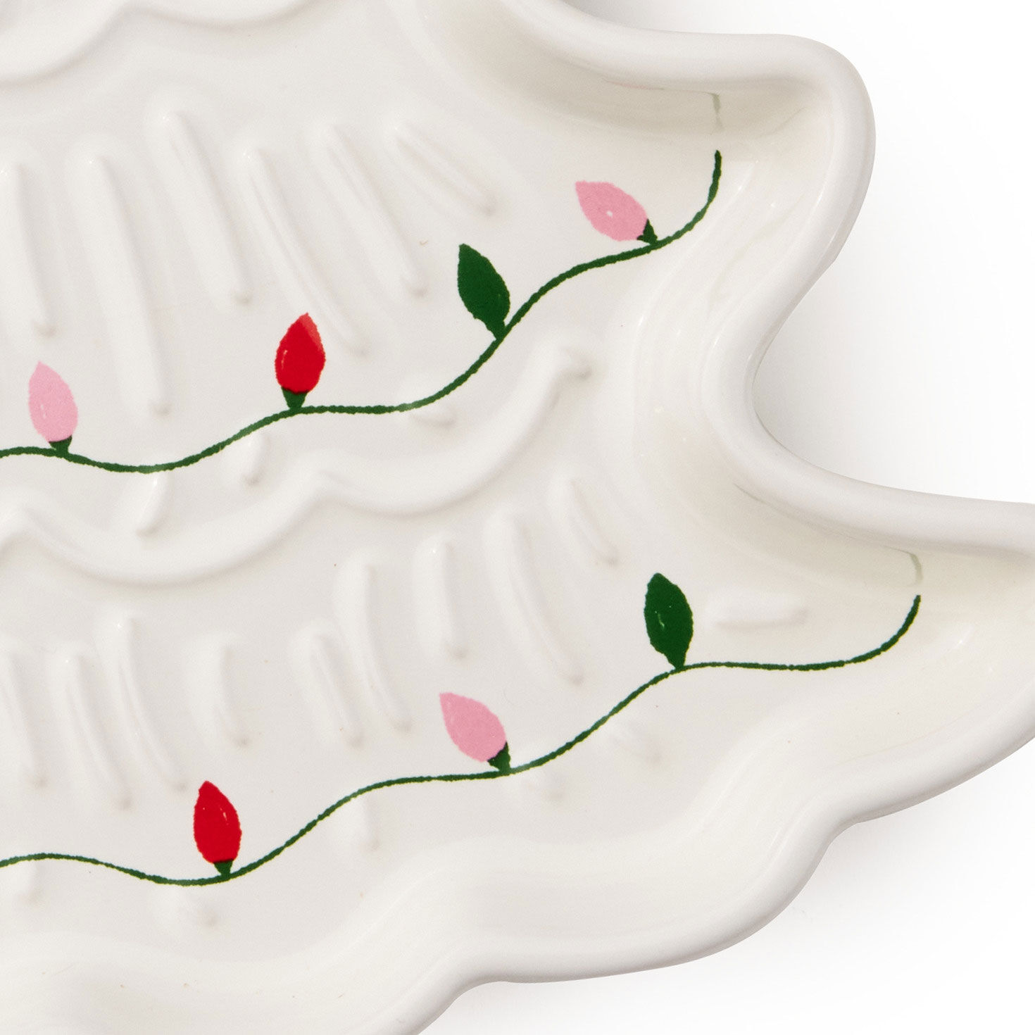 Set of 2 Christmas Tree Shaped Ceramic Plates upclose detail image number 5