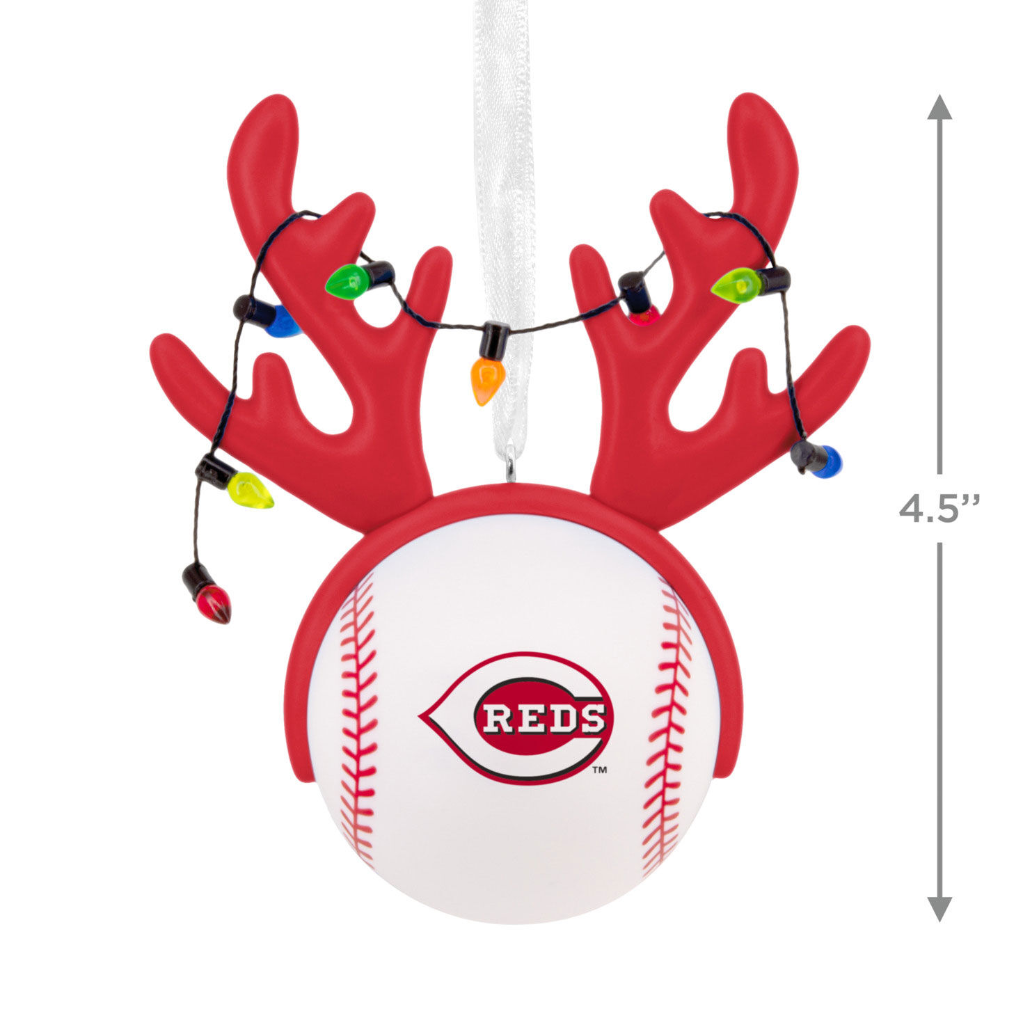Reds Reindeer Baseball Christmas Ornament measurement image number 3