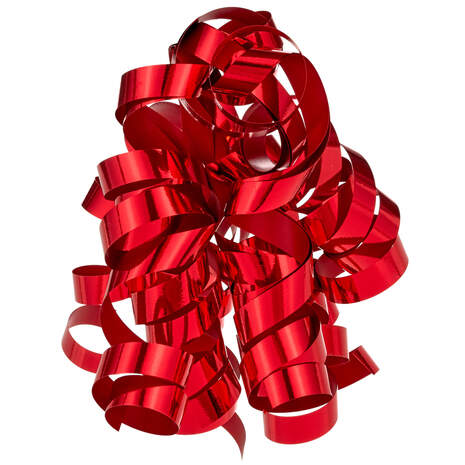 6.5" Red Matte and Metallic Curly Ribbon Gift Bow, , large