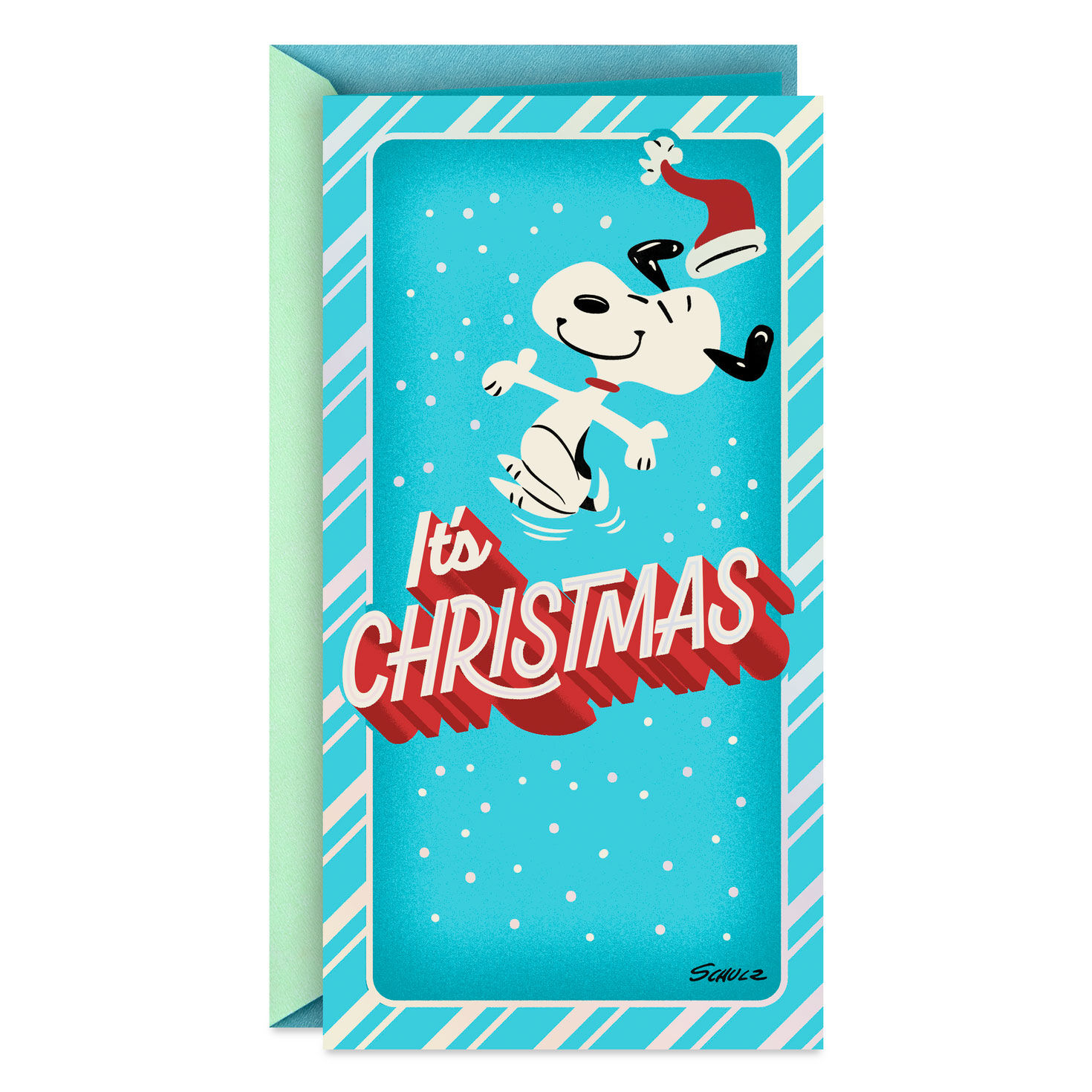Peanuts® Dancing Snoopy on Blue Money Holder Christmas Card