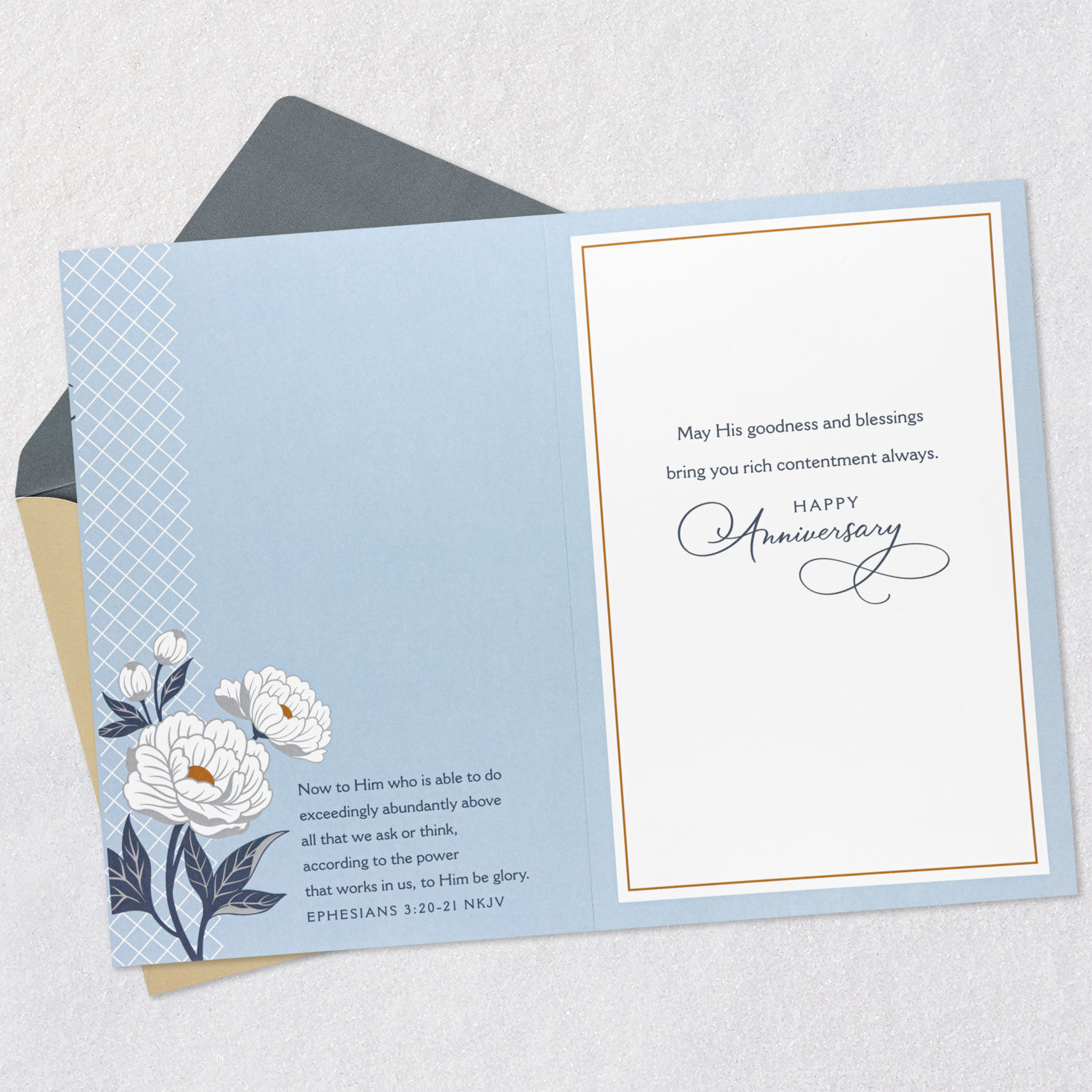 White and Gold Flowers on Dusty Blue Anniversary Card Sentiment  image number 4